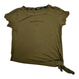 SQUAT WOLF Olive Green She‎ Wolf Graphic T Shirt Womens Size XS Tie Side